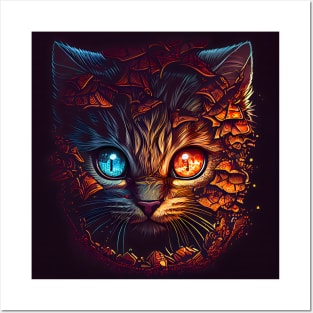 A graceful and fascinating cat with red and blue eyes. Posters and Art